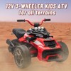 12V Kids Ride On ATV, 3 Wheeler Motorcycle, Rechargeable Battery-Powered ATV Toy Car with Music, Realistic Headlights for Boys and Girls - 2 of 4