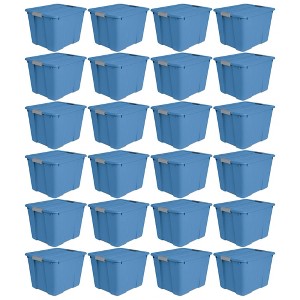 Sterilite 20 Gallon Latch Tote with In Molded Handles, Robust Latches, and Contoured End Panels for Home Storage Bins, Blue Ash (24 Pack) - 1 of 4