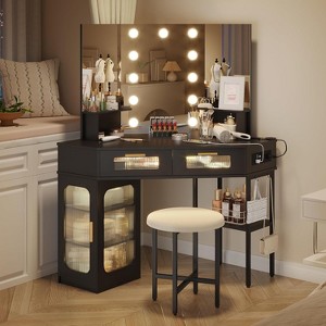 Vlsrka Corner Vanity Desk with LED Mirror and Charging Station Power Strip - 1 of 3
