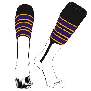PEAR SOX OTC Baseball Softball Stirrup Socks (C, 9in) Black, Gold, Purple (M) - 1 of 3