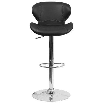 Sleek Curvaceous Black Vinyl Adjustable Swivel Barstool with Chrome Base