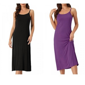 INSPIRE CHIC Women's 2 Pcs Nightgown Sleeveless Spaghetti Strap Midi Cami Camisole Full Slip Under Dress - 1 of 4
