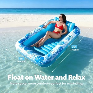 Jasonwell 4-in-1 Inflatable Pool Lounger, 70"x46", Sunbathing Bed Raft for Adults with Pillow, Blue, Large Size Float - 1 of 4