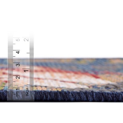 Navy Blue and Beige Synthetic Floral Rectangular Kids Rug 6' x 9'