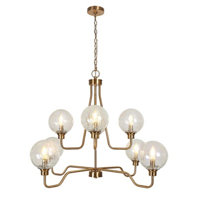 LNC Oudspeaker 8-Light 37.4" Candle Tiered Galm Oversized Chandelier, Polished Gold with Crackle Globe Glass