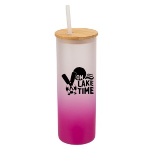 Elanze Designs On Lake Time Summer Vibes Wrap-Around Design 25 Ounce Frosted Gradient Glass On-The-Go Coffee Travel Skinny Tumbler Mug Cup, Bamboo Lid - 1 of 1