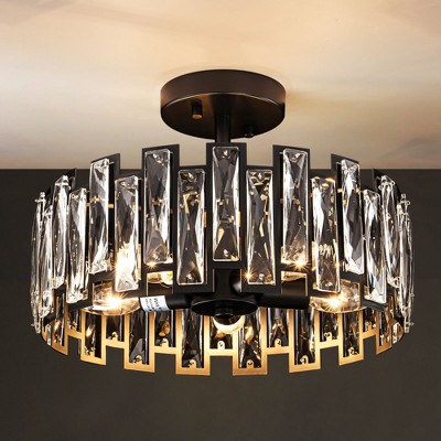 Rennnsan Bramblee 13"W 5-Light Drum Crystal Modern Glam Dimmable Semi Flush Mount