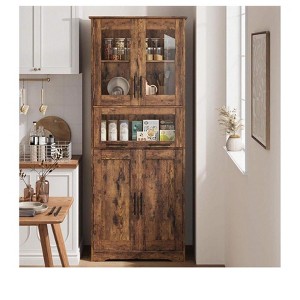 Versatile freestanding tall cabinet with glass doors, perfect for living room and kitchen storage and style - 1 of 4