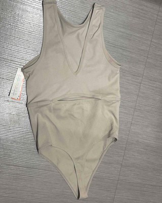 Womens Large Beige Ribbed Thong Bodysuit NWT Colsie