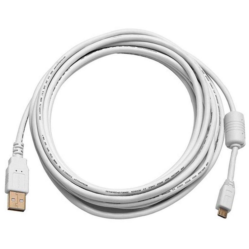 Monoprice USB 2.0 Cable - 15 Feet - White | USB Type-A Male to USB Micro-B Male 5-Pin, 28/24AWG, Gold Plated, 1 of 4