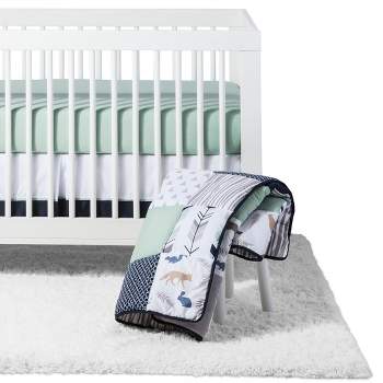Sweet Jojo Designs Crib Bedding Set - Navy and Mint Woodsy - 4pc