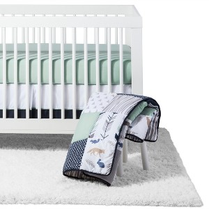 Sweet Jojo Designs Crib Bedding Set - Navy & Mint Woodsy - 11pc, Blue Gray