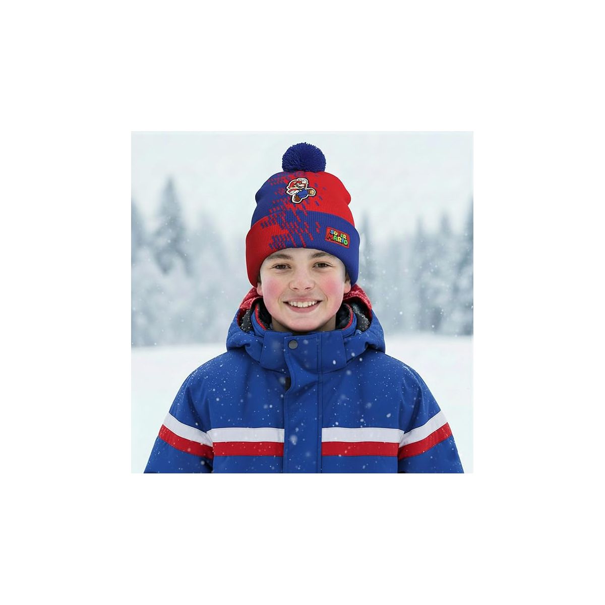 Super Mario Kids Winter Hats -  Cute Warm Pom Pom Beanie for Boys Ages 4-14 Cold Weather Hat - thumbnail 3