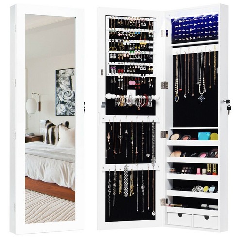 Costway Mirror Jewelry Cabinet 96 Led Lights Wall Door Mounted Armoire W/  Makeup Rack : Target