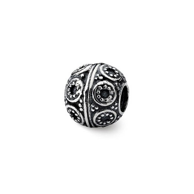 Black Bow Jewelry Sterling Silver Antiqued Artisan Double Circle Design Bead Charm
