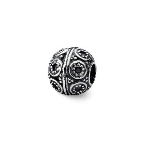 Black Bow Jewelry Sterling Silver Antiqued Artisan Double Circle Design Bead Charm - 1 of 2