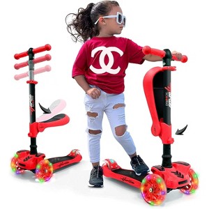 Hurtle ScootKid 3-Wheel Toddler Toy Scooter with LED Lights, Ages 1+, Fold-Out Seat - 1 of 4