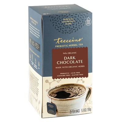 Teeccino Dark Chocolate Prebiotic SuperBoost™ Herbal Tea -25 Tea Bags - Support Your Probiotics with Vegan GOS & Organic XOS