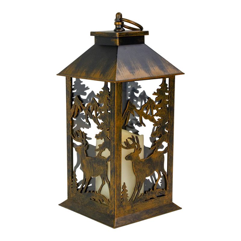 Northlight 13.5" Rustic Deer and Pine Tree Silhouette Lantern with Flameless LED Candle - Bronze, 2 of 5