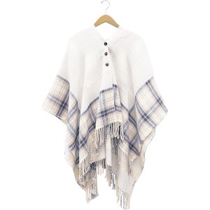 Pavilion Gift Company - Cream, Camel & Navy Plaid - 48" x 63" One Size Fits Most - Sweaters and Shawls - 1 of 4