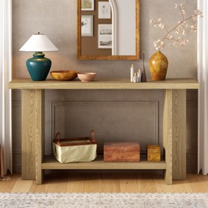 Console Table Entryway Narrow Skinny with Ash Veneer, Vintage-Inspired T-Leg Accent Table for Hallway, Living Room or Foyer-The Pop Home - 1 of 4