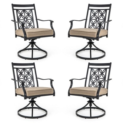 Tangkula Patio Metal Swivel Chairs Set of 4 Fabric Bistro Chairs w/ Curved Armrests