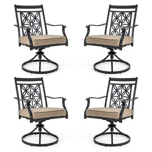 Tangkula Patio Metal Swivel Chairs Set of 4 Fabric Bistro Chairs w/ Curved Armrests - 1 of 4