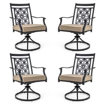 Tangkula Patio Metal Swivel Chairs Set of 4 Fabric Bistro Chairs w/ Curved Armrests