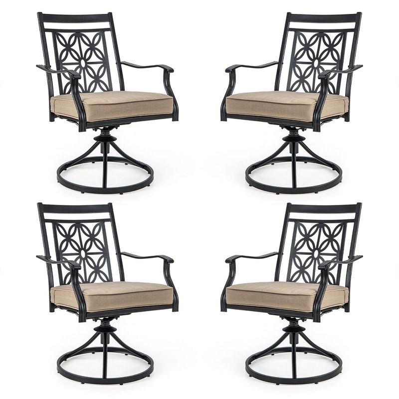 Tangkula Patio Metal Swivel Chairs Set of 4 Fabric Bistro Chairs w/ Curved Armrests, 1 of 2