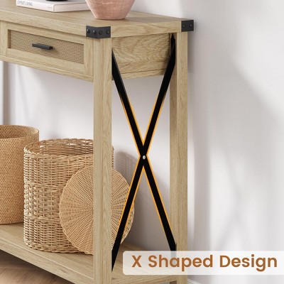 Boho Entryway Table with Rattan Drawers, Console Table for Entryway