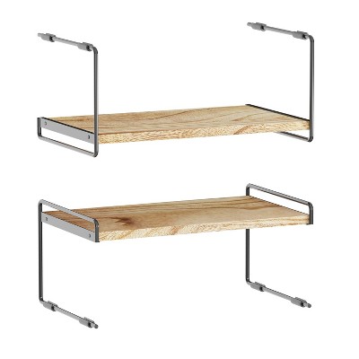 SpaceAid Cabinet Shelf Organizers 2 Pack,Metal and Wood, Black and Natural,16" Wide
