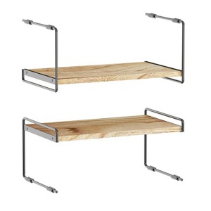 SpaceAid Cabinet Shelf Organizers 2 Pack,Metal and Wood, Black and Natural,16" Wide - 1 of 4
