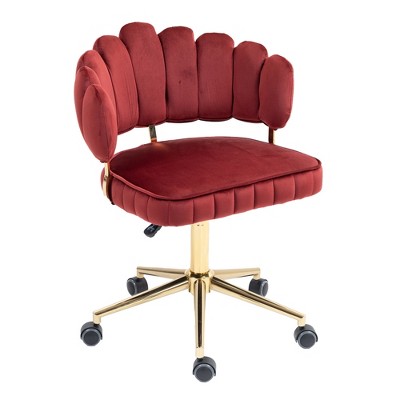 Vynxaria Modern Velvet Accent Desk Chair, Adjustable Swivel Task Chair with Wheels for Home Office, Wine Red