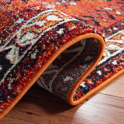 Vintage Hamadan Orange/Red Synthetic Square Area Rug 6'7" x 6'7"