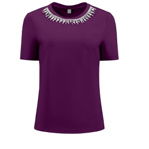 INSPIRE CHIC Women's Summer Round Neck Short Sleeve Rhinestone Decor Blouse - 1 of 4