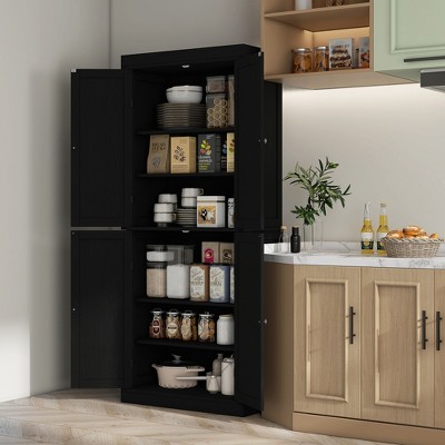 Homcom 72" Traditional Freestanding Kitchen Pantry Cupboard with 2 Cabinet, and Adjustable Shelves, Black Wood Grain — фото 3