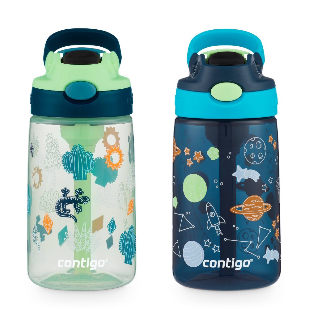 Photos - Water Bottle Contigo 14oz 2pk Plastic Cleanable Kids'  Green/Blue 