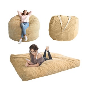MAXYOYO Convertible Bean Bag Bed, 4ft Corduroy Bean Bag Chairs that Turn into Beds Queen, Camel - 1 of 4