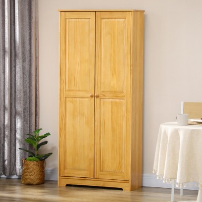 HOMCOM 67" Brown Pinewood Kitchen Pantry Storage Cabinet