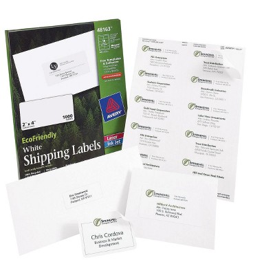 Avery Eco-Friendly Permanent-Adhesive Shipping Labels for Laser and Inkjet Printers, 2 x 4 Inches, White, Box of 1000