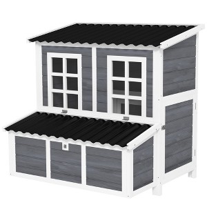 PawHut Wooden Chicken Coop, 39" Chicken House with Nesting Box, Pull-Out Tray, Waterproof Roof, for 4-6 Chickens, Rabbits, Light Gray - 1 of 4