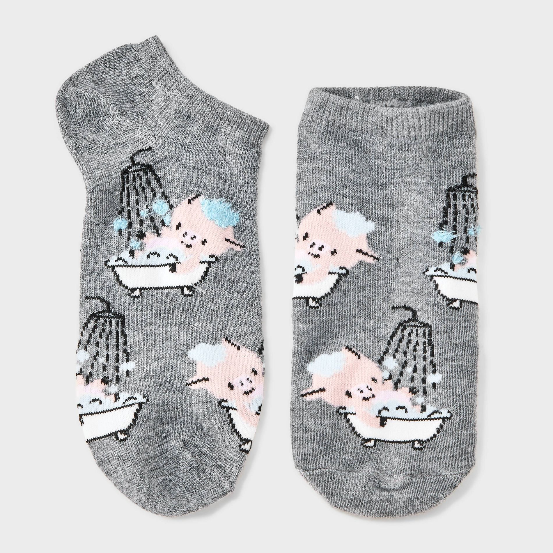 Women's Bubble Bath Piggy Low Cut Socks - Charcoal Heather/Pink 4-10