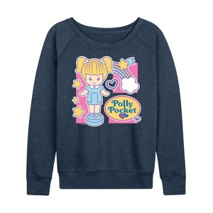 Women's - Polly Pocket - Polly Pocket Grid Lightweight French Terry Wide Neck Long Sleeve Shirt - 1 of 4