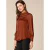 INSPIRE CHIC Women's Puff Long Sleeve Point Collar Vintage Button Work Satin Shirt - 4 of 4