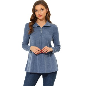Allegra K Women's Swing Mock Neck Long Sleeve Zip Up Tunic Blouse - 1 of 4
