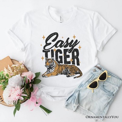 Easy Tiger Retro Grunge T-Shirt, Vintage White and Natural Tee With Wild Animal| OrnamentallyYou