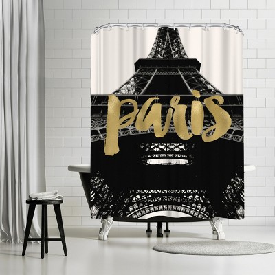 Americanflat Paris Eiffel Tower Gold On Bwphoto by Amy Brinkman 71" x 74" Shower Curtain