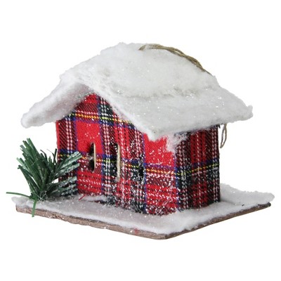 Northlight 4.25" Classic Plaid Snow Covered Cabin Christmas Ornament - Red