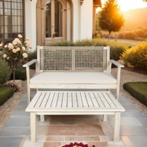 Moda Furnishings 2 - Piece Acacia Wood Patio Outdoor Conversation Set With Beige Cushions - 1 of 4