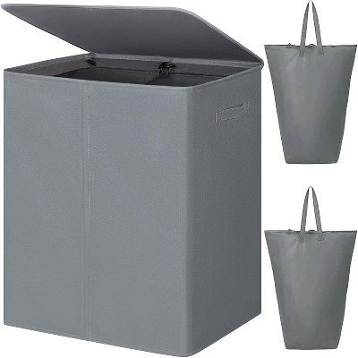 154L Double Laundry Hamper with Lid and Removable Laundry Bags, Large Dirty Clothes Hamper 2 section Collapsible Laundry Basket